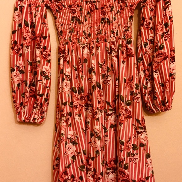 COOL Girls Rose Striped Floral Off Shoulder Dress - Picture 5 of 8